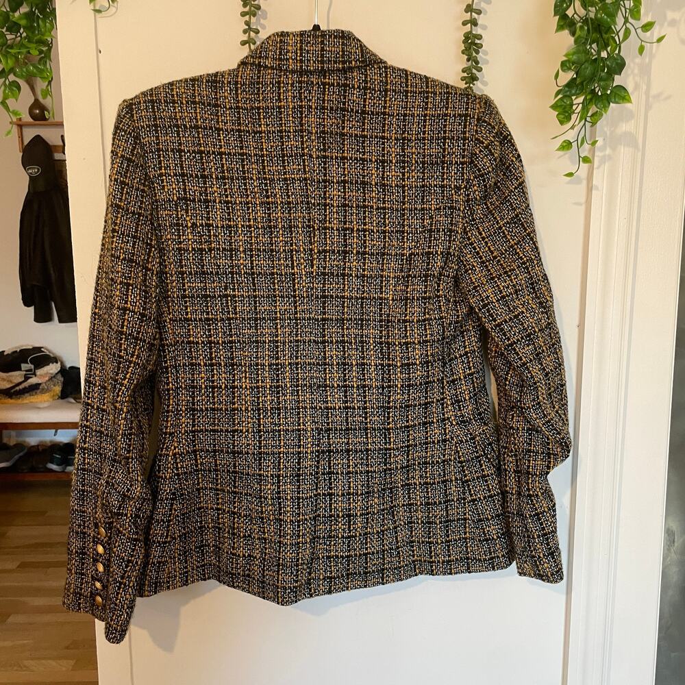 L'Agence Kenzie Blazer Double Breasted Tweed Jacket Coat Gold Buttons Black US 6 - Picture 14 of 16